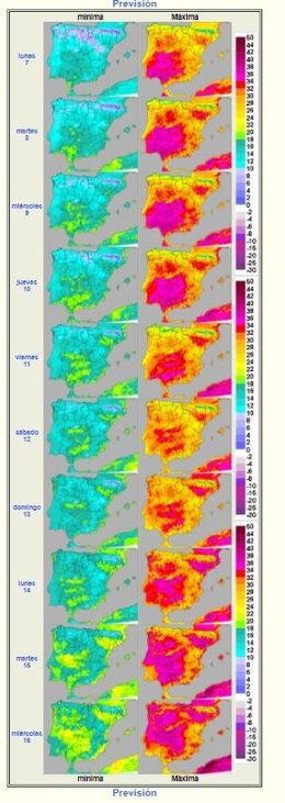 Mapas elaborados por la Aemet sobre la previsión para los próximos diez días en CyL