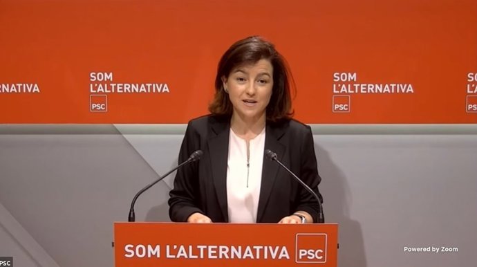 La vicepresidenta del Parlament y viceprimera secretaria del PSC, Eva Granados, en rueda de prensa telemática el 7 de junio de 2021.