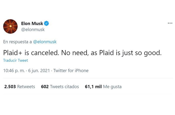 Captura de pantalla del mensaje de Elon Musk.