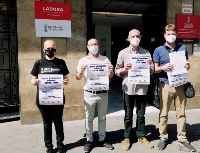 Intersindical, CNT, CGT y la Coordinadora Valenciana de Empleados Públicos en Frau de Ley presenta la convocatoria de huelga general en las administraciones para el 18 de junio.