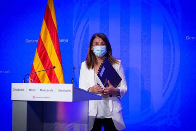 La consellera de Presidencia y portavoz del Govern en funciones, Meritxell Budó, en rueda de prensa tras el Consell Executiu, a 18 de mayo de 2021, en Barcelona (España). Hoy es el último día de Meritxell Budó como portavoz del Govern, después del pacto