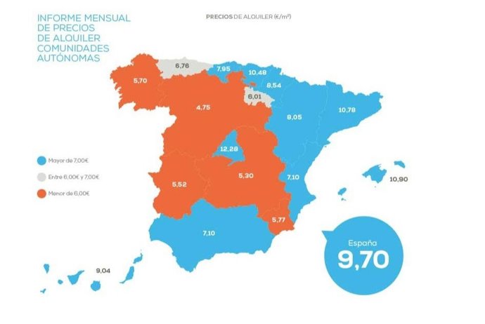 Precio del alquiler por Comunidades Autónomas