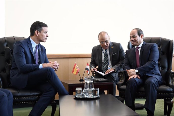 Archivo - El presidente del Gobierno en funciones, Pedro Sánchez, junto al presidente de Egipto, Abdelfatá al Sisi, en la reunión bilateral que han mantenido en el marco de la Asamblea General de Naciones Unidas el 24 de octubre de 2019.