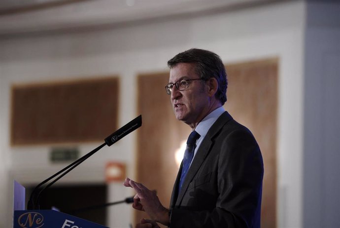 El presidente de la Xunta de Galicia, Alberto Núñez Feijoo, interviene en un desayuno informativo organizado por Nueva Economía Forum, a 8 de junio de 2021, en el Hotel Four Seasons, Madrid, (España). 
