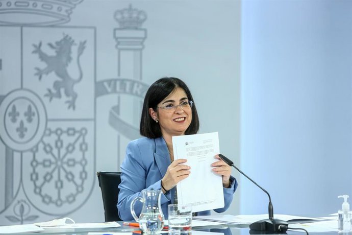 La ministra de Sanidad, Carolina Darias, comparece en rueda de prensa posterior a la reunión del Consejo Interterritorial del Sistema Nacional de Salud, a 26 de mayo de 2021, en Madrid (España). El Ministerio de Sanidad y las comunidades autónomas decid