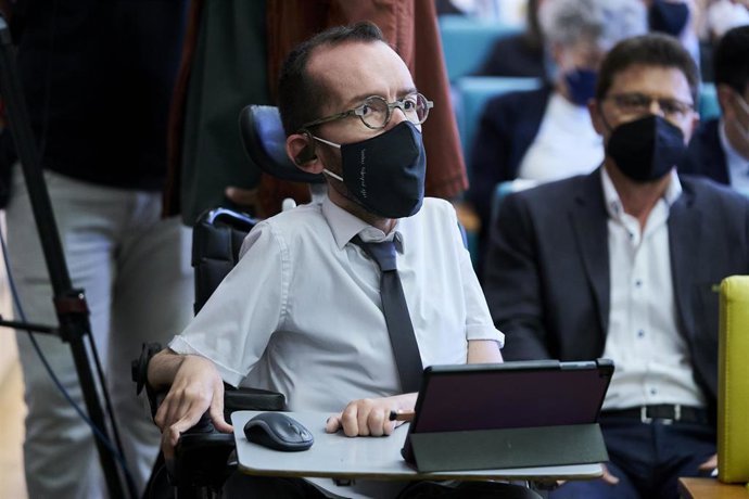 El portavoz de Unidas Podemos en el Congreso, Pablo Echenique en el acto de presentación de Conpymes, en la Casa Árabe, a 21 de mayo de 2021, en Madrid (España).