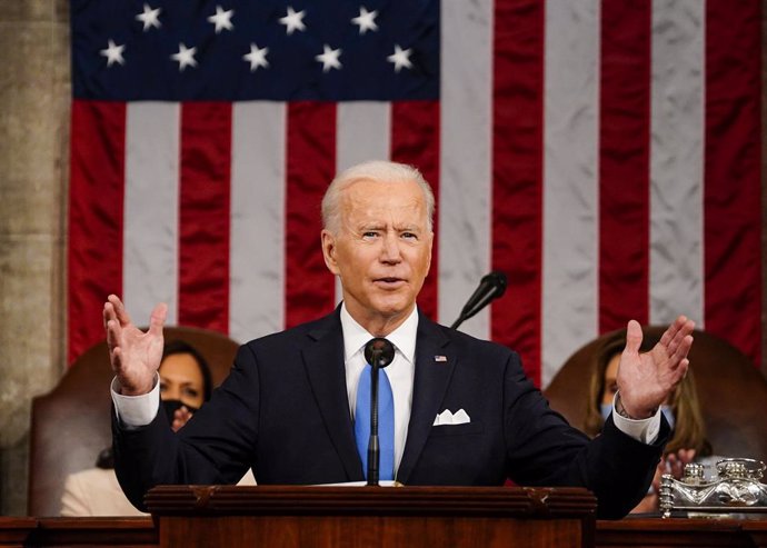 Archivo - El presidente de Estados Unidos, Joe Biden, durante su discurso tras 100 días en el cargo.