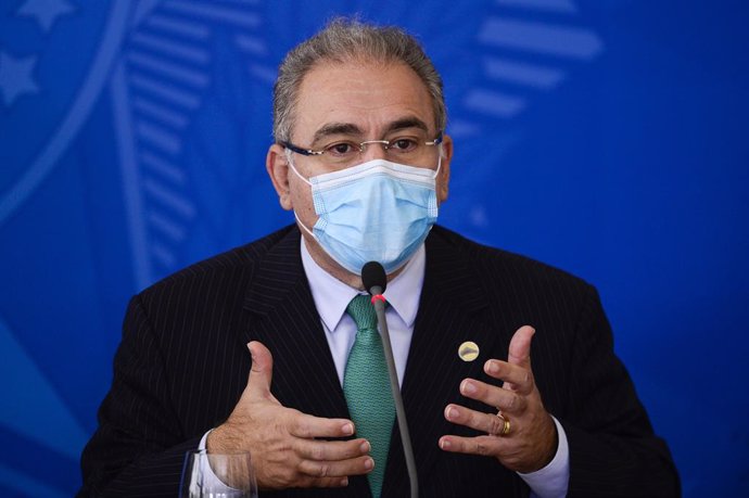 Archivo - 14 April 2021, Brazil, Brasília: Brazilian Minister of Health Marcelo Queiroga, speaks during a press conference after a meeting of the National Committee for the Fight against the Corona Pandemic. Photo: Marcelo Camargo/Agencia Brazil/dpa - A