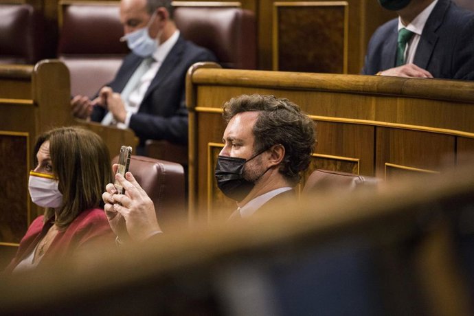 El portavoz de Vox en el Congreso, Rafael Espinosa de los Monteros, durante una sesión plenaria en el Congreso 