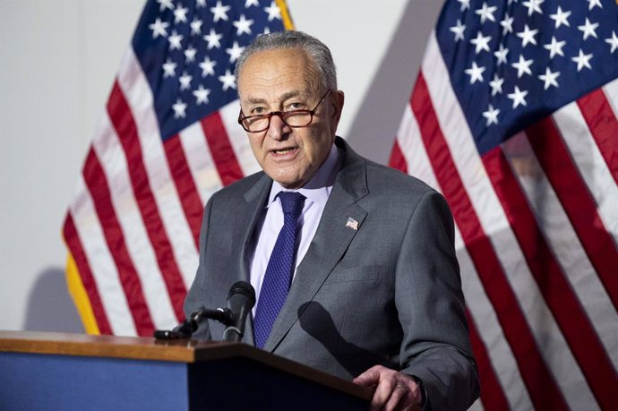 11 May 2021, US, Washington: USSenate Majority Leader Chuck Schumer speaks at a press conference of the Democratic Senate Caucus leadership, after attending a Senate committee hearing on the Democratic election bill. Photo: Michael Brochstein/ZUMA Wire