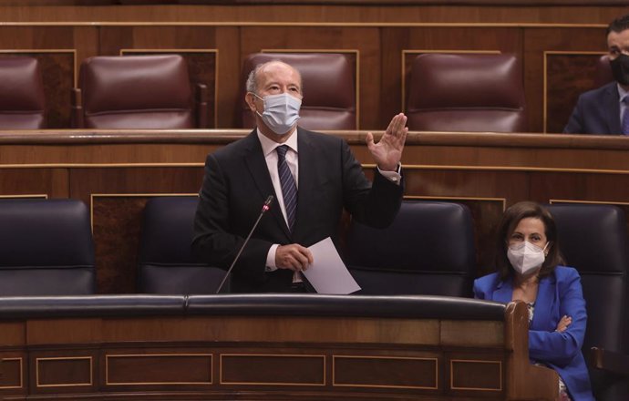 El ministro de Justicia, Juan Carlos Campo, interviene en una sesión de control al Gobierno, a 9 de junio de 2021, en el Congreso de los Diputados, Madrid, (España). La sesión, marcada por la ausencia del presidente del Gobierno debido a su viaje oficia