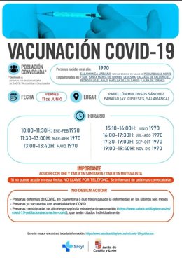 Gráfico informativo sobre vacunación en el Multiusos de Salamanca para nacidos en 1970