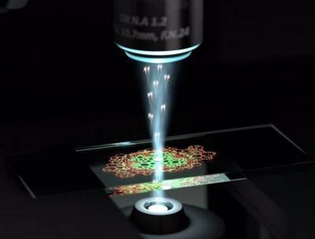 Impresión artística del nuevo microscopio cuántico de la Universidad de Queensland en acción.