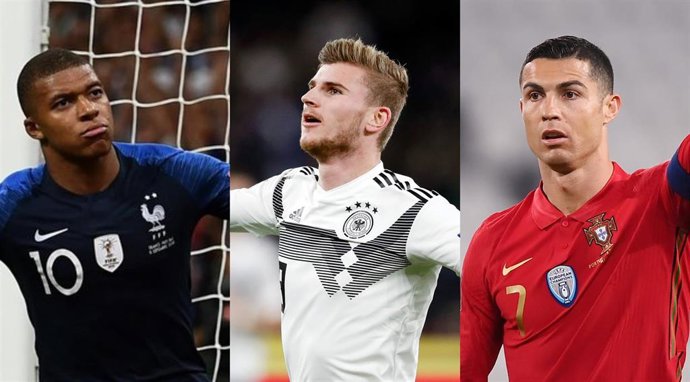 Mbappé, Werner y Cristiano Ronaldo con sus respectivas selecciones