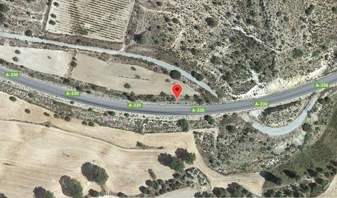 Punto del accidente de tráfico en que ha muerto el conductor de un turismo al chocar con un camión