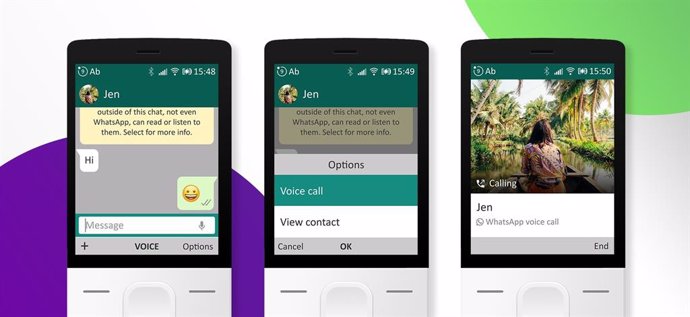 Imagen del nuevo servicio de llamadas de WhatsApp en un dispositivo con KaiOS