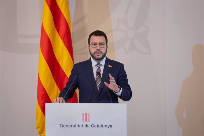El presidente de la Generalitat, Pere Aragons, en el acto de presentación del informe del grupo Catalunya 2022.