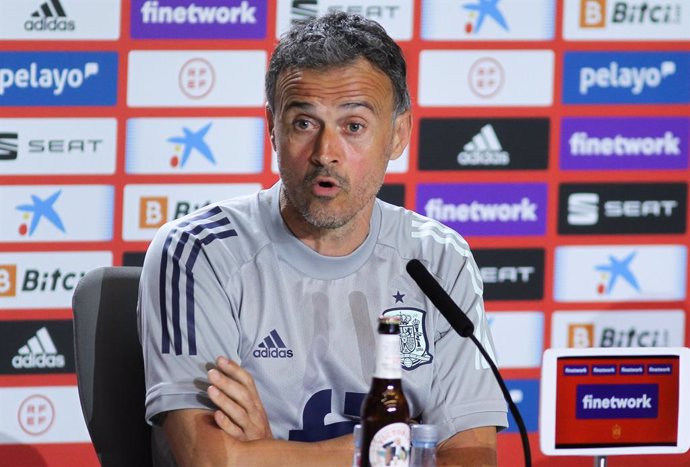 Luis Enrique, head coach of Spain during press conference  at Wanda Metropolitano stadium on Jun 03, 2021 in Madrid, Spain.