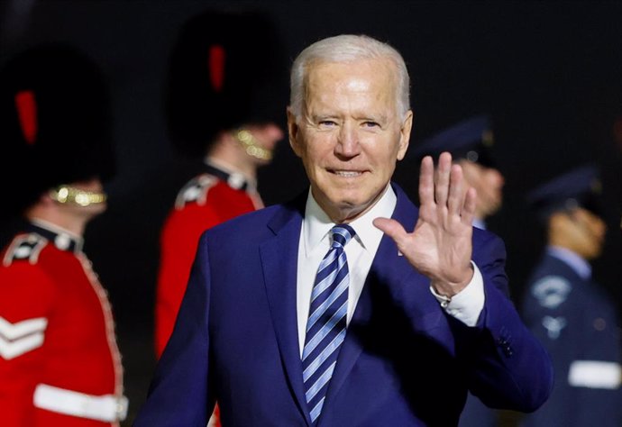 09 June 2021, United Kingdom, Newquay: US President Joe Biden arrives at Cornwall Airport Newquay, ahead of the G7 summit in Cornwall. Photo: Phil Noble/PA Wire/dpa