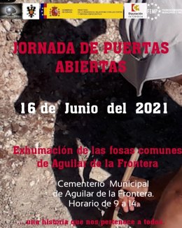 Cartel de la jornada de puertas abiertas organizada en el cementerio de Aguilar.