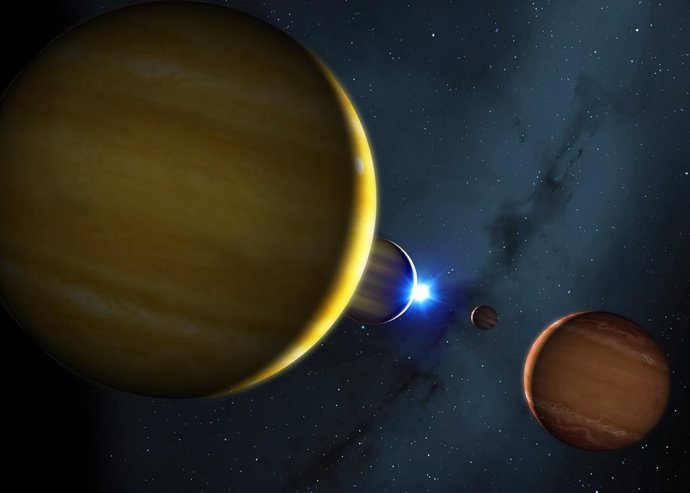 Archivo - Impresión artística de los cuatro planetas del sistema HR 8799 y su estrella
