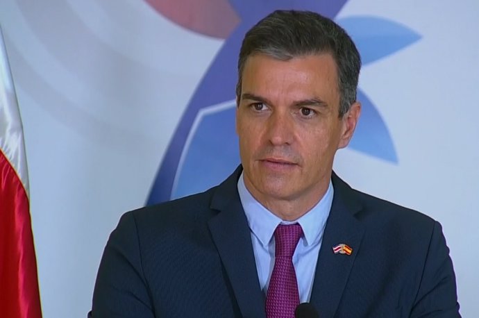 Pedro Sánchez, durante la rueda de prensa con el presidente de Costa Rica