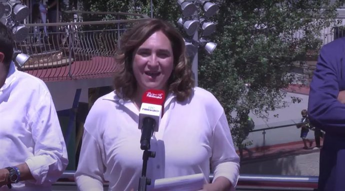 La alcaldesa de Barcelona, Ada Colau, en declaraciones tras la inauguración del nuevo funicular del Tibidabo, la 'Cuca de Llum'