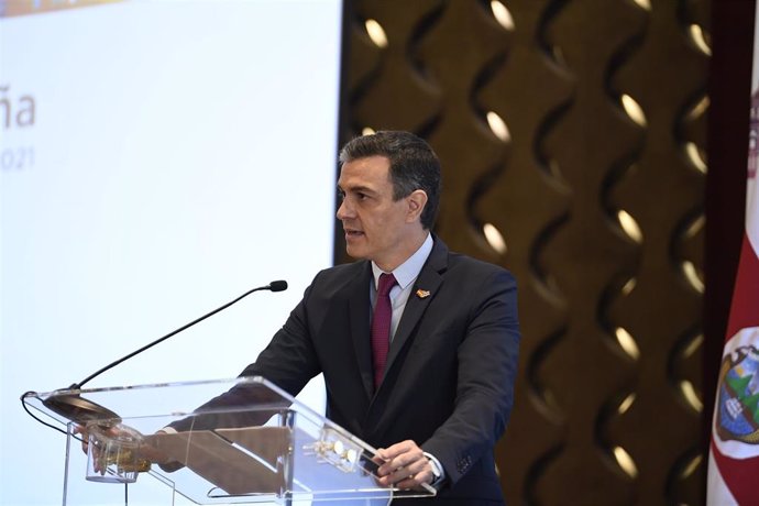 El presidente del Gobierno, Pedro Sánchez, interviene en el encuentro empresarial Costa Rica-España