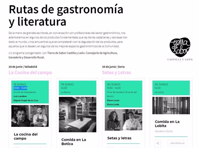 Pantallazo de la web del FILE con las charlas gastro-literarias