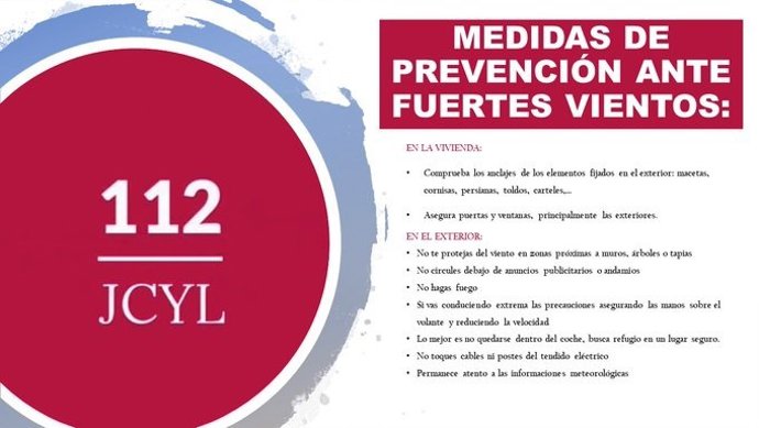 Gráfico elaborado por el 112 sobre medidas de prevención ante fuertes vientos