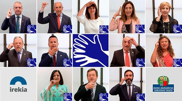 Imagen de los integrantes del Gobierno Vasco mostrando sus nombres en lengua de signos