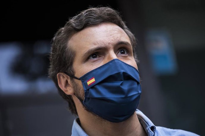 El presidente del Partido Popular, Pablo Casado, participa en la concentración contra la concesión de los indultos a los presos del 'procés', en la Plaza de Colón, a 13 de junio de 2021, en Madrid (España). La manifestación, convocada por la plataforma 