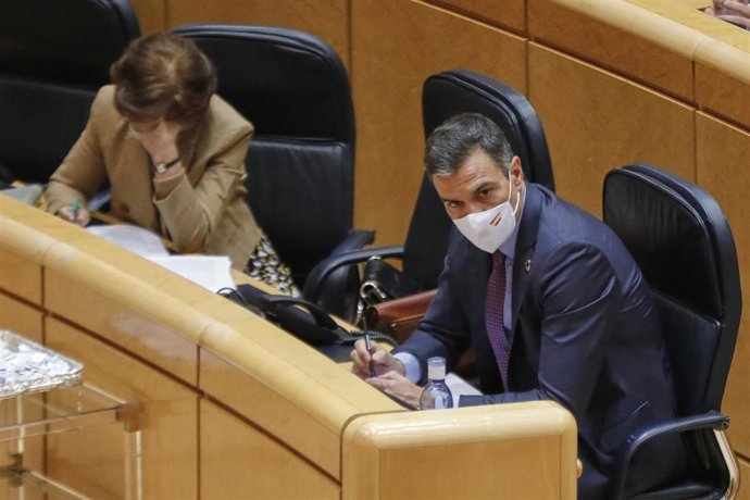 Archivo - El presidente del Gobierno, Pedro Sánchez, durante su comparecencia celebrada ante el Pleno del Senado, tras el parón estival, en Madrid (España), a 8 de septiembre de 2020. Sánchez comparece a petición propia en la Cámara Alta para explicar l