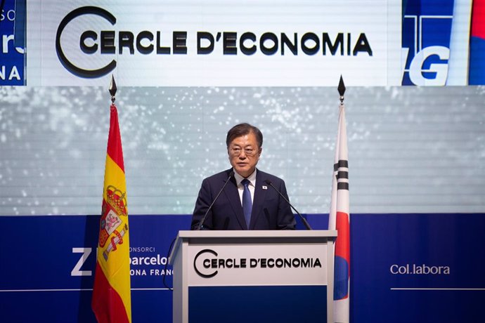 El presidente de la República de Corea del Sur, Moon Jae In, este miércoles en la cena inaugural de la XXXVI Reunión Anual del Cercle d'Economia