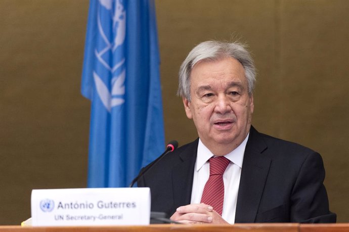 Archivo - FILED - 29 April 2021, Switzerland, Geneva: UN Secretary-General Antonio Guterres speaks during a press conference at the end of the UN Informal 5+1 Meeting on Cyprus. The United Nations Security Council plans to discuss on Tuesday whether to 