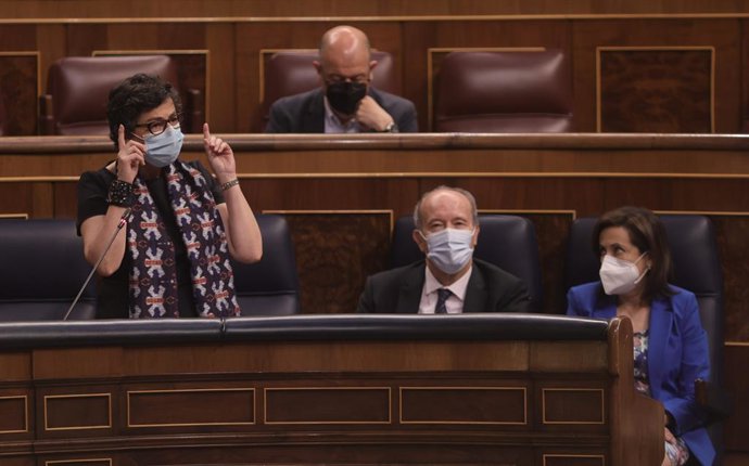 La ministra de Asuntos Exteriores, Unión Europea y Cooperación, Arancha González Laya, interviene en una sesión de control al Gobierno, a 9 de junio de 2021, en el Congreso de los Diputados, Madrid, (España). La sesión, marcada por la ausencia del presi
