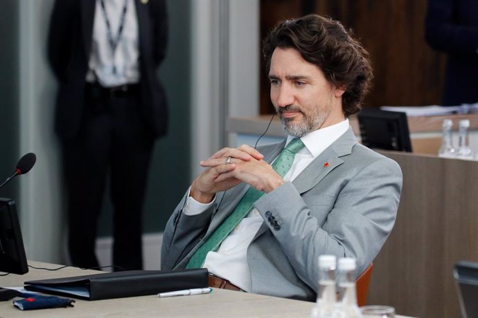 13 June 2021, United Kingdom, Carbis Bay: Canadian Prime Minister Justin Trudeau attends a plenary session as part of the G7 Summit. Photo: Phil Noble/PA Wire/dpa