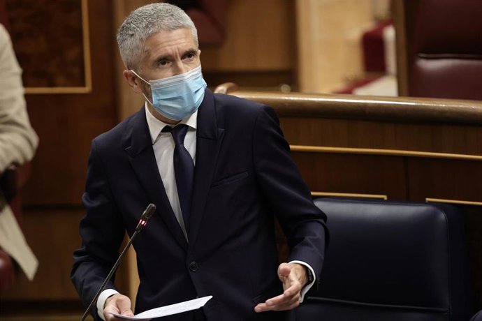 El ministro del Interior, Fernando Grande-Marlaska, interviene en una sesión de control al Gobierno
