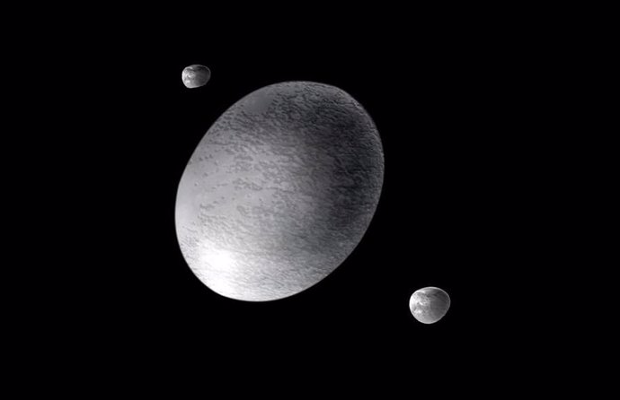 Impresión artística del TNO Haumea y sus lunas
