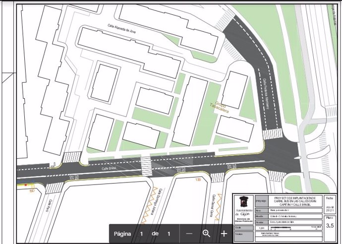 Plano de la implantación de carril bus en las calles Gran Capitán y Brasil, en Gijón