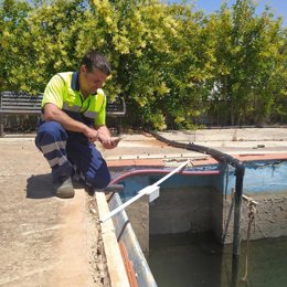 Un técnico comprueba uno de los sensores instalados en La Carlota.