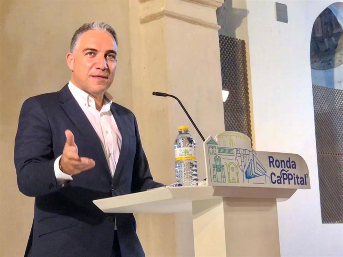 Elías Bendodo, portavoz del PP-A y presidente del PP de Málaga, en rueda de prensa en una imagen de archivo