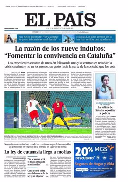 Portada de El País para el domingo 20 de junio.