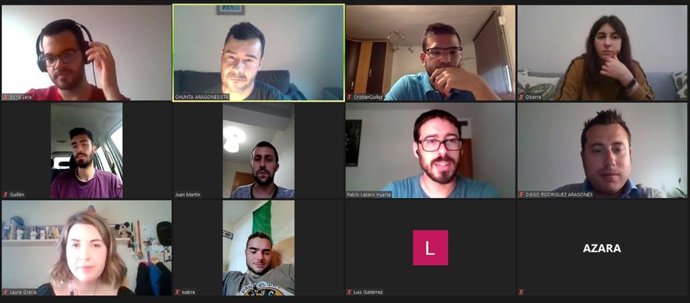 Reunión telemática del Ligallo de Redolada de Chunta Aragonesista en Zaragoza y representantes de la organización juvenil Choventut Aragonesista.
