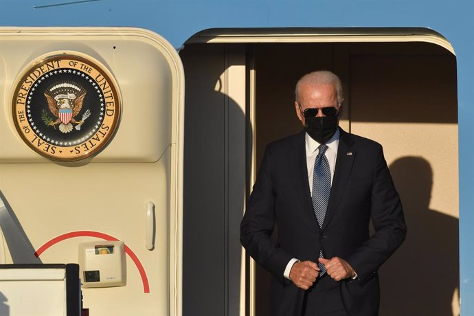 13 June 2021, Belgium, Steenokkerzeel: US President Joe Biden steps out of the Air Force One upon his arrival at the military airport in Melsbroek. Photo: Benoit Doppagne/BELGA/dpa