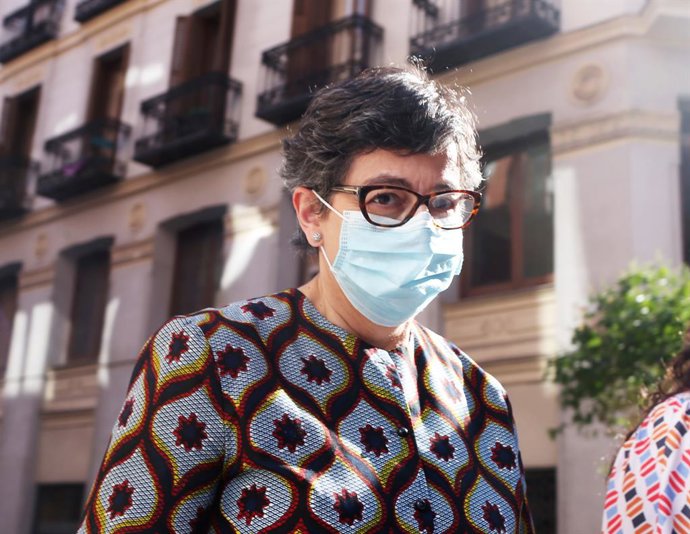 La ministra de Asuntos Exteriores, Unión Europea y Cooperación, Arancha González Laya, a su llegada para presidir un acto con motivo del Día de África, en el Palacio de Viana, a 25 de mayo de 2021, en Madrid (España). En el acto participan embajadores d