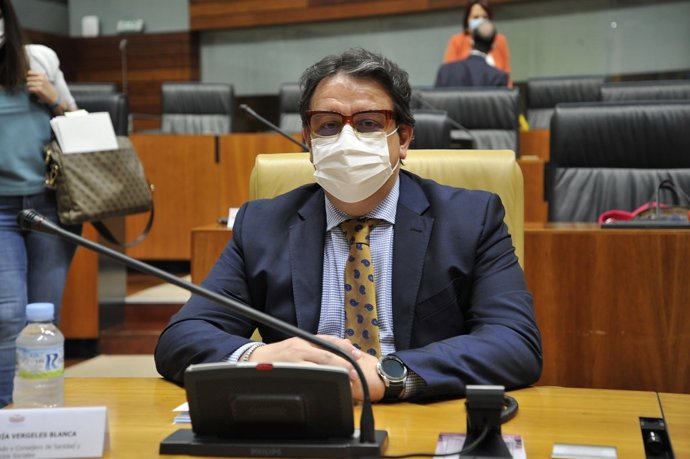 El vicepresidente segundo y consejero de Sanidad y Servicios Sociales de la Junta, José María Vergeles, en la Asamblea en una imagen de archivo