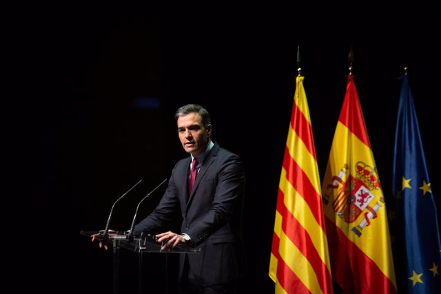 El presidente del Gobierno, Pedro Sánchez, en el acto en el Liceu.