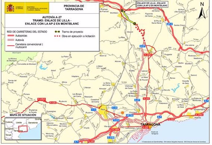Licitada la redacción del proyecto del tramo de la A-27 entre Lilla y Montblanc (Tarragona)