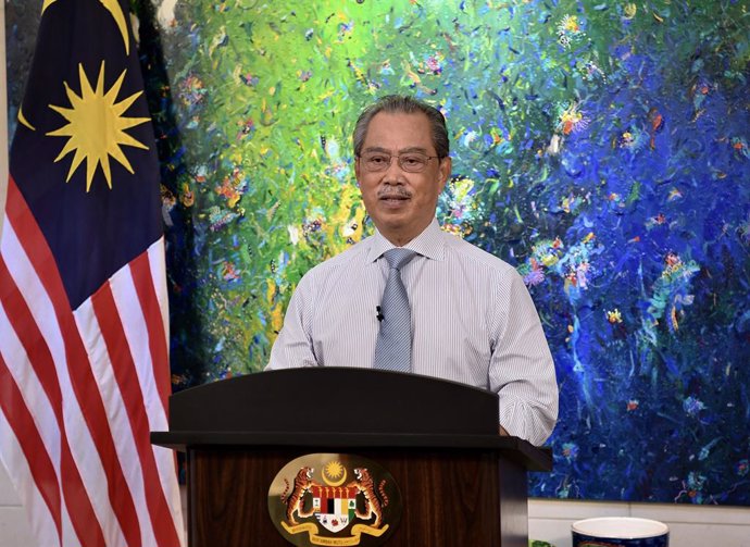15 June 2021, Malaysia, Putrajaya: Malaysian Prime Minister Muhyiddin Yassin speaks during a press conference speech on the National Recovery Plan. Photo: Ihsan Pmo/BERNAMA/dpa